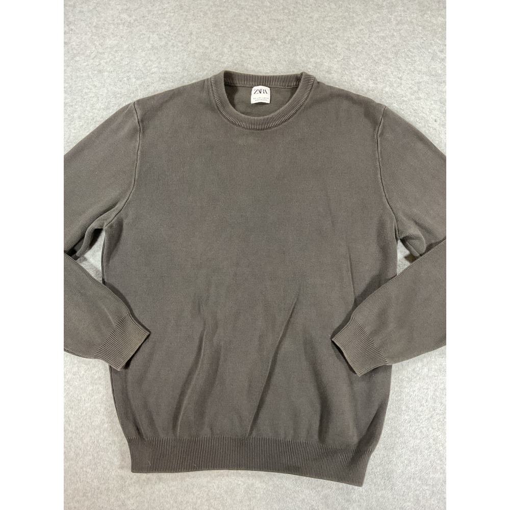 Zara Man Crewneck Sweater Large Taupe Brown Long Sleeve Knit Pullover 2698